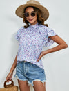 Journey Ditsy Floral Mock Neck Flounce Sleeve Blouse