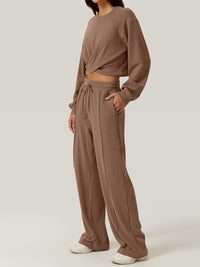 Aylin Crisscross Round Neck Top and Drawstring Pants Set