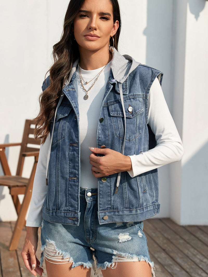 Tessa Pocketed Button Up Hooded Denim Jacket