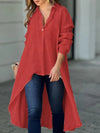 Sara High-Low Collared Neck Long Sleeve Shirt