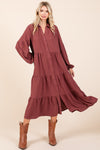 Vada Tiered Button Down Long Sleeve Midi Dress