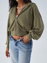 Lara Drawstring Zip Up Long Sleeve Hoodie