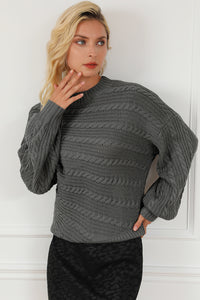 Catalina Cable-Knit Mock Neck Dropped Shoulder Sweater