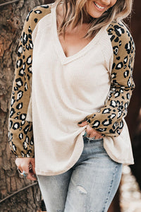 Harley Plus Size Leopard V-Neck Raglan Sleeve Blouse