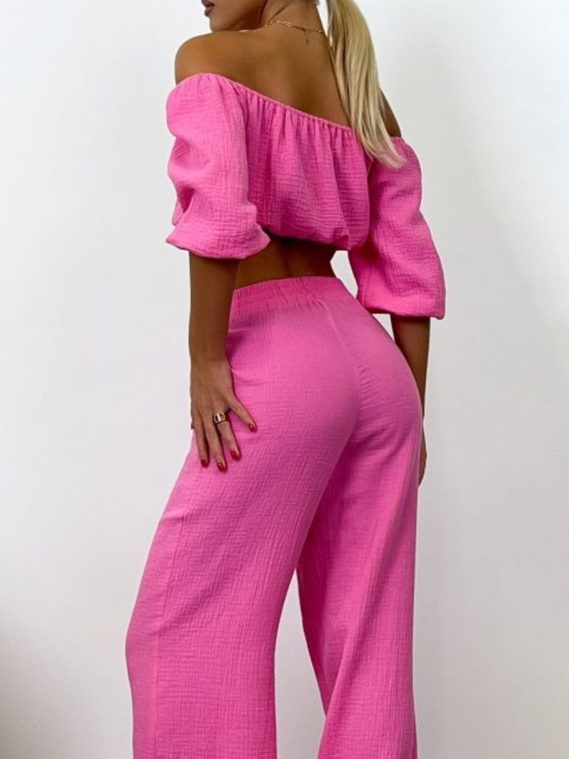 Kamiyah Off Shoulder Long Sleeve Top and Pants Set