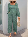 Lilian Smocked Printed Long Sleeve Wide Leg Jumpsuit