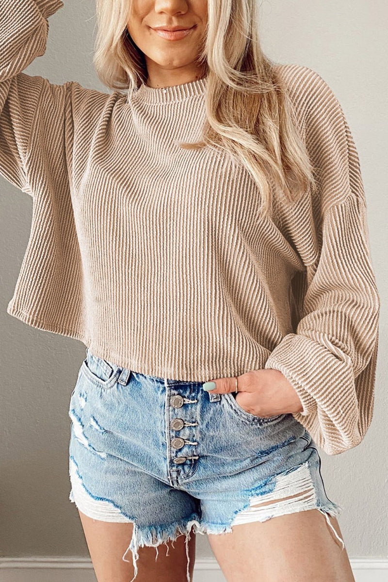 Andrea Round Neck Drop Shoulder Long Sleeve Top