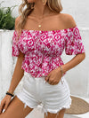 Vada Peplum Printed Off-Shoulder Short Sleeve Blouse