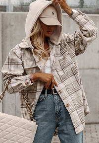 Lexie Plaid Removable Hood Button Up Shacket