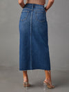 Heaven Slit Raw Hem Midi Denim Skirt