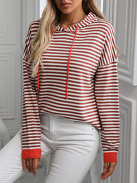 Lena Striped Long Sleeve Hooded Knit Top