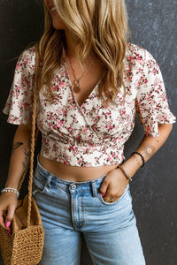 Haley Printed Surplice Half Sleeve Blouse