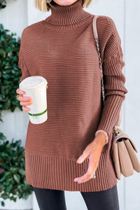 Magnolia Ribbed Turtleneck Dropped Shoulder Pullover Sweater