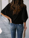 Selene Full Size Cowl Neck Three-Quarter Sleeve Blouse