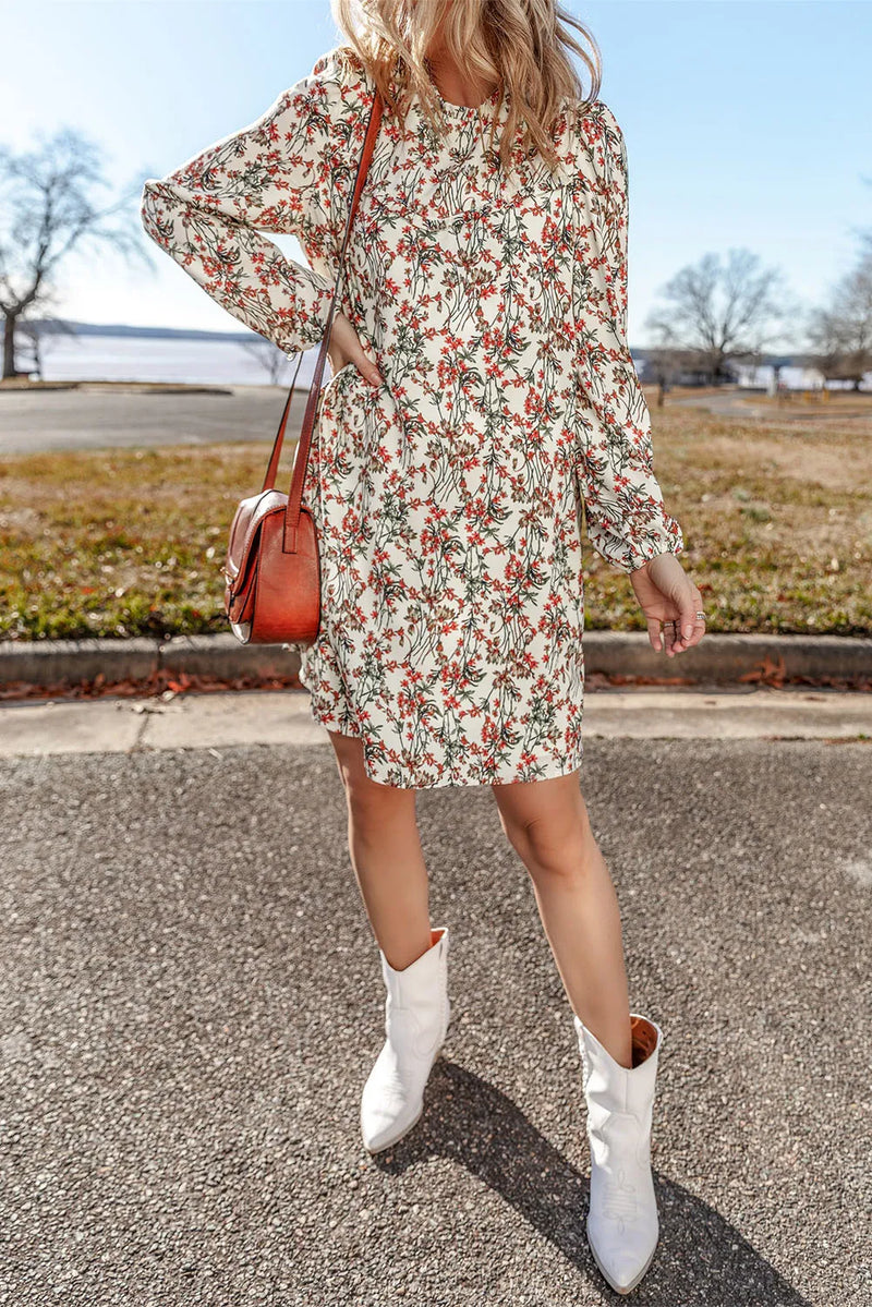 Tessa Floral Round Neck Long Sleeve Mini Dress