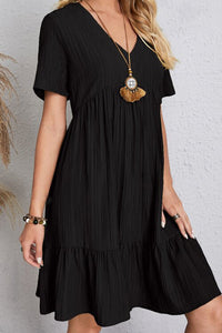 Annalise Full Size Ruched V-Neck Short Sleeve Dress