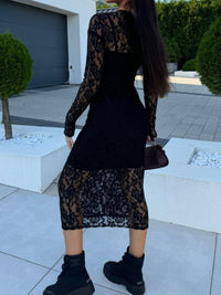 Aubrey Lace Round Neck Long Sleeve Midi Dress