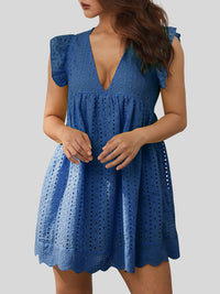 Bianca Ruffled Eyelet Cap Sleeve Mini Dress