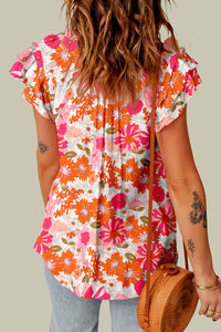 Alexia Floral Tie Neck Flutter Sleeve Blouse