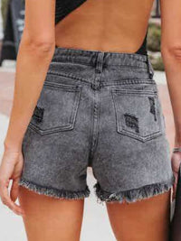 Estrella Distressed Fringe Denim Shorts with Pockets