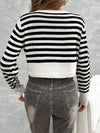 Marilyn Striped Round Neck Button Down Cardigan