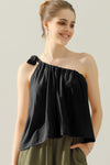 Bailey One Shoulder Bow Tie Strap Satin Silk Top