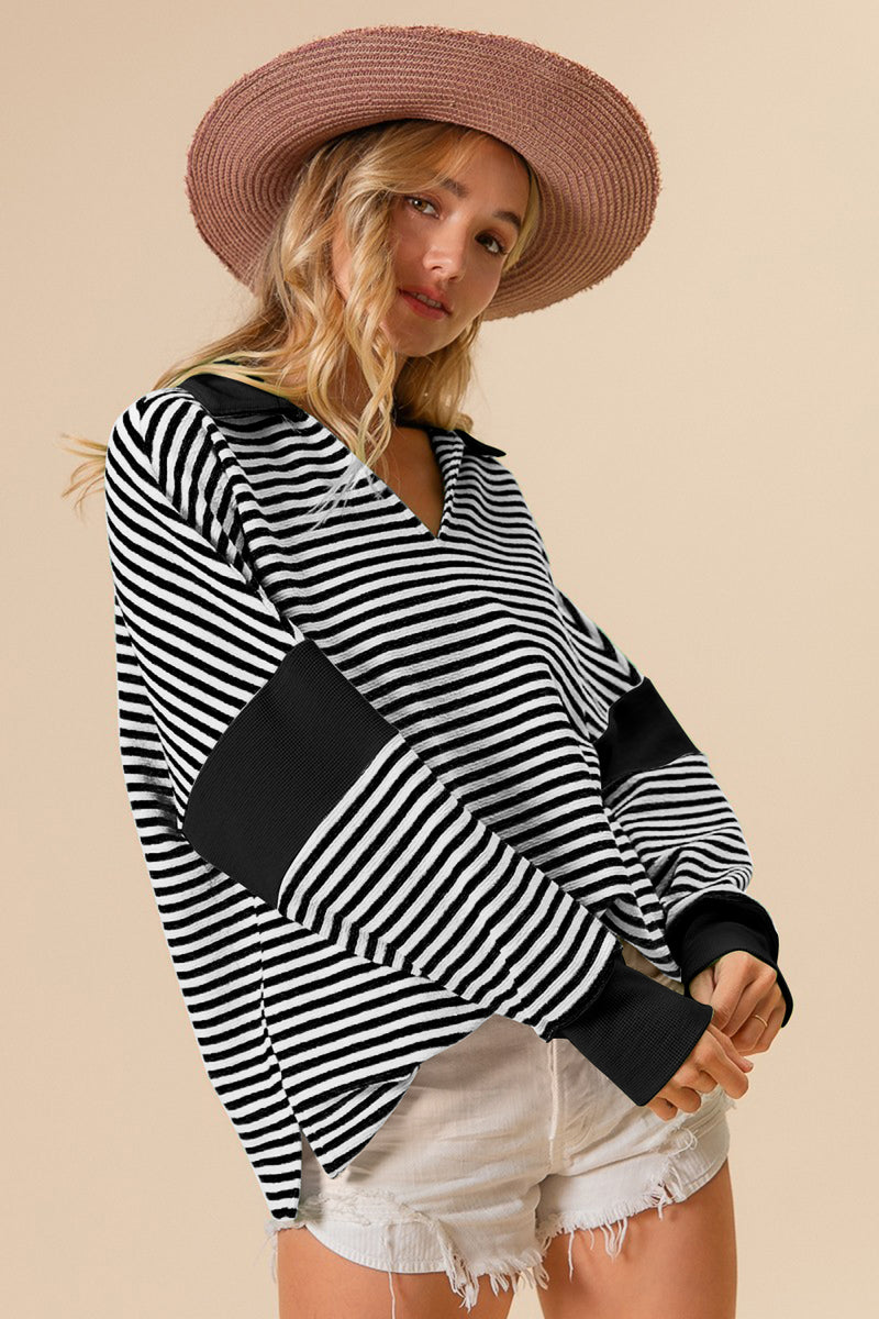 Scarlett Striped Contrast Long Sleeve Knit Top