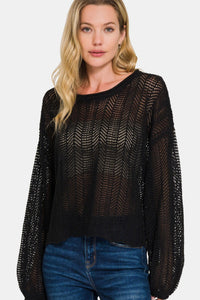 Bailee Hollow Out Long Sleeve Knit Cover Up