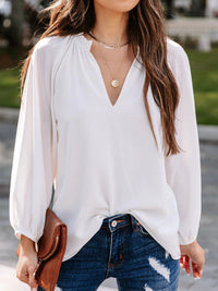 Ayla Notched Neck Long Sleeve Blouse