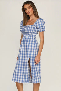 Lilyana Slit Plaid Short Sleeve Midi Dress