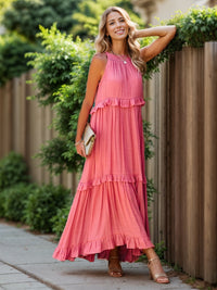 Zahra Ruffled Sleeveless Tiered Maxi Dress with Pockets