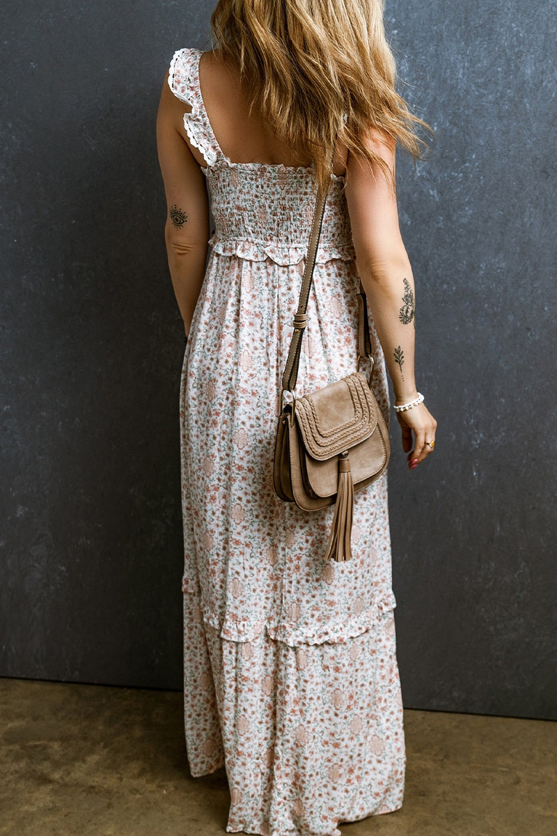 Nala Ruffled Smocked Printed Sleeveless Maxi Dress