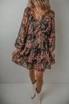 Skye Printed Tie Neck Long Sleeve Mini Dress