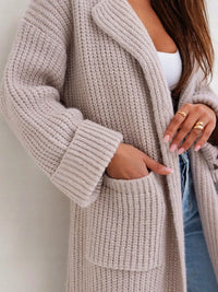 Arya Pocketed Collared Neck Dropped Shoulder Cardigan