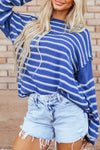 Saige Striped Round Neck Dropped Shoulder Sweater