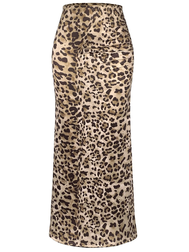 Lorelei Honey Slit Leopard Midi Skirt