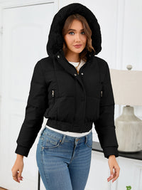 Kiana Pocketed Long Sleeve Cropped Hooded Winter Jacket