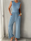 Valery Round Neck Sleeveless Wide Leg Jumpsuit