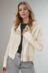 Miley Waffle-Knit Zip Up Long Sleeve Hooded Jacket