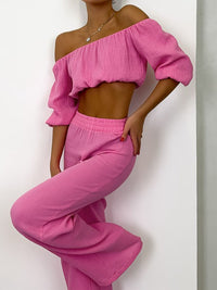 Kamiyah Off Shoulder Long Sleeve Top and Pants Set