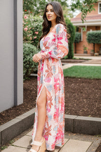 Amira Plus Size V-Neck Printed Slit Dress