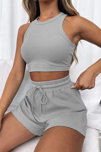 Dallas Round Neck Top and Drawstring Shorts Set