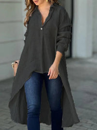 Sara High-Low Collared Neck Long Sleeve Shirt