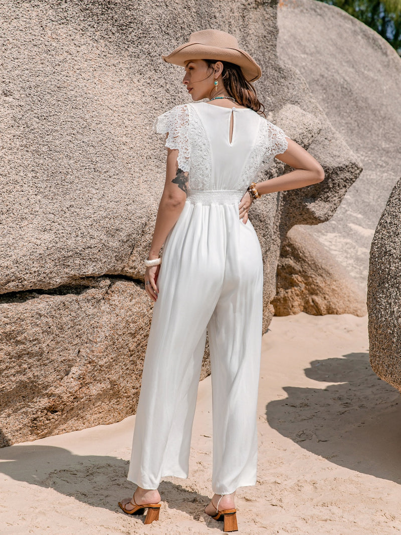 Aaliyah Lace Detail Plunge Cap Sleeve Jumpsuit