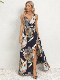 Ariyah Slit Tied Printed Surplice Dress