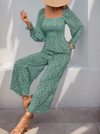 Lilian Smocked Printed Long Sleeve Wide Leg Jumpsuit