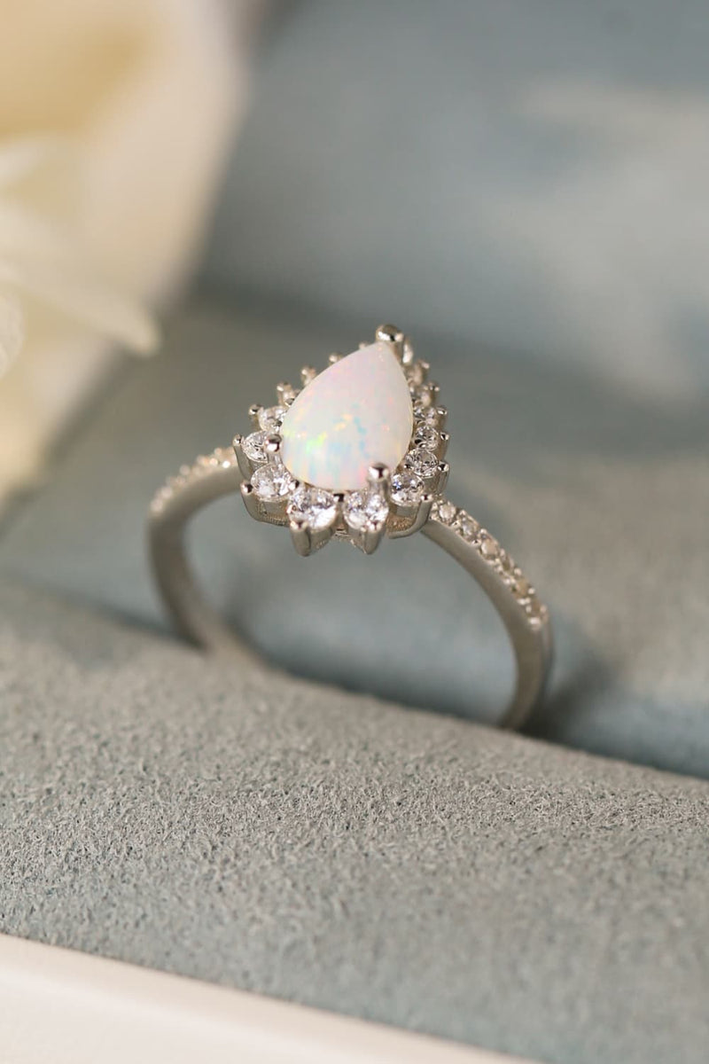 Reign Platinum-Plated Opal Pear Shape Ring