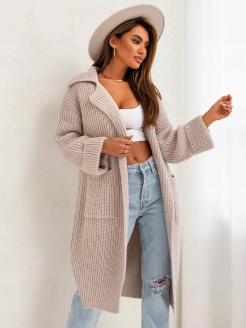 Arya Pocketed Collared Neck Dropped Shoulder Cardigan