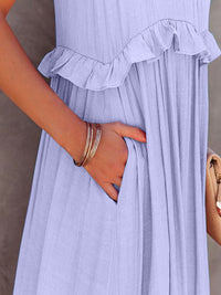 Zahra Ruffled Sleeveless Tiered Maxi Dress with Pockets