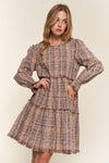 Emersyn Washed Frayed Tiered Plaid Dress